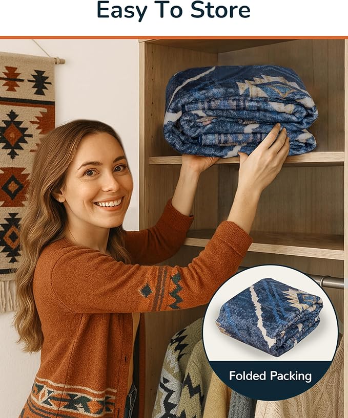 Area Rug 2x10 Rug Machine Washable Non-Slip Low Pile Print Pattern Western Rug for Living Room Bedroom Entryway Tribal Series -Darkblue