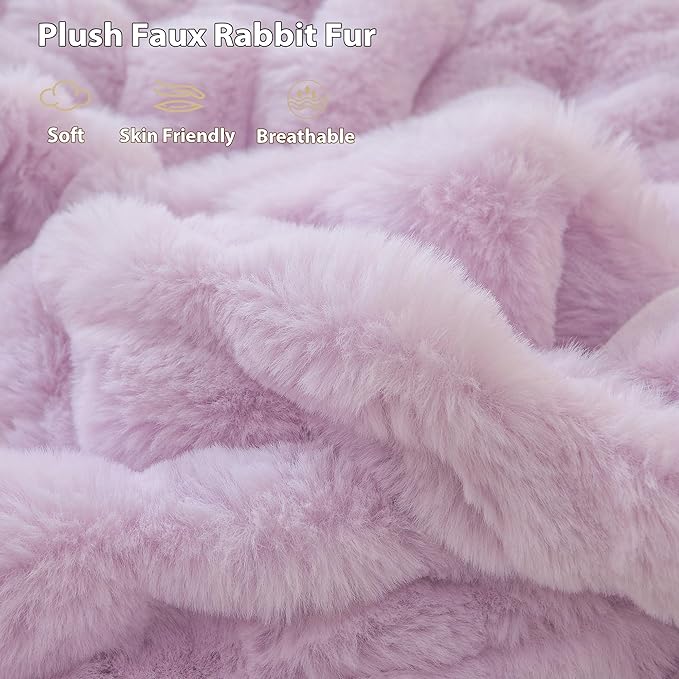 LIFEREVO Fluffy Faux Rabbit Fur Bubble Blanket, Plush Shaggy Throw for Couch Sofa, Cozy Furry Light Purple Bed Blanket Adult Kids Girls, Aesthetic Fuzzy Throw for Bedroom Living Room, 60x90, Lavender