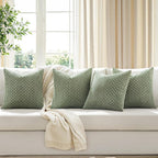 MIULEE Sage Green Decorative Throw Pillow Covers for Couch Living Room 18x18 Inch Soft Pillow Cases Set of 4 Boho Striped Corduroy Farmhouse Cushion Covers Spring Home Decor for Sofa Bed
