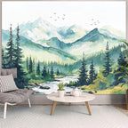 Accnicc Watercolor Forest Mountain Tapestry Green Nature Pine Tree River Wall Tapestry for Bedroom Aesthetic Misty Woods Birds Small Tapestries Wall Hanging for Living Room Dorm Decor 48 x 36 Inch