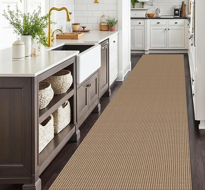 EARTHALL Runner Rug 3x20 Ft Washable Runners for Hallways Extra Long Woven Non Slip Entryway Runner Braided Kitchen Runner Indoor Outdoor Carpet Runners for Hotels, Officel, Stair, Orange/Tan/Brown