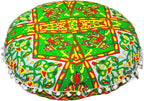 CRAFT KALA 22" Round Mandala Comfort Meditation Floor Pillow Cover, Large Pillows Seating Cover for Adults, Cushions Cover for Outdoor Yoga Fireplace Living Room Ottoman Cover Green Red Flower