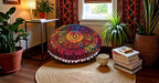 CRAFT KALA 32 Inch Meditation Floor Pillow Cover Round Pillow Seating Hippie Decorative Adults Bohemian Mandala Cushion Cover Outdoor Living Room Throw Ottoman Poufs Cover (32", Multi Elephant)
