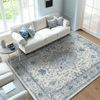 Area Rugs 5'x7' Washable Non-Slip, Floral Vintage Distress Print Pattern Medallion Carpet for Living Room Bedroom Dining Room, Light Blue Navy Beige Gray White