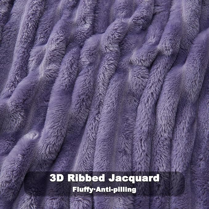 NEWCOSPLAY Super Soft Queen Blanket Lavender Premium Silky Flannel Fleece 3D Ribbed Jacquard Lightweight Bed Blanket All Season Use (Lavender Ribbed, Queen(90"x90"))