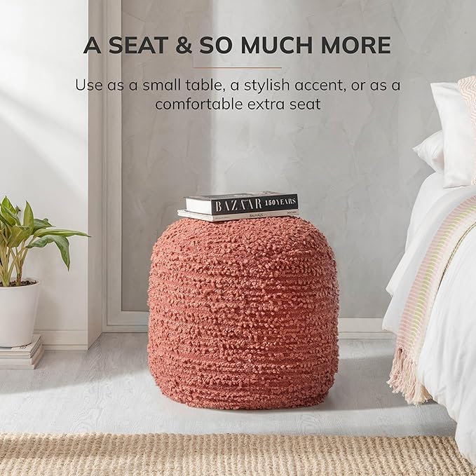 Anji Mountain Pouf Ottoman Foot Rest, Handmade Ottoman Pouf, Comfortable Foot Stool, Decorative Floor Seating for Living Room Decor, Bedroom & Home Décor Accent - Terracotta