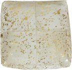 Unstuffed Premium Hair-on Leather Ottoman Pouf Cover, Boho Handmade Genuine Cowhide Square Footstool, Modern Cube Ottoman Footrest for Home Decor Living Room, Bedroom - 18X18 Inch, White & Gold