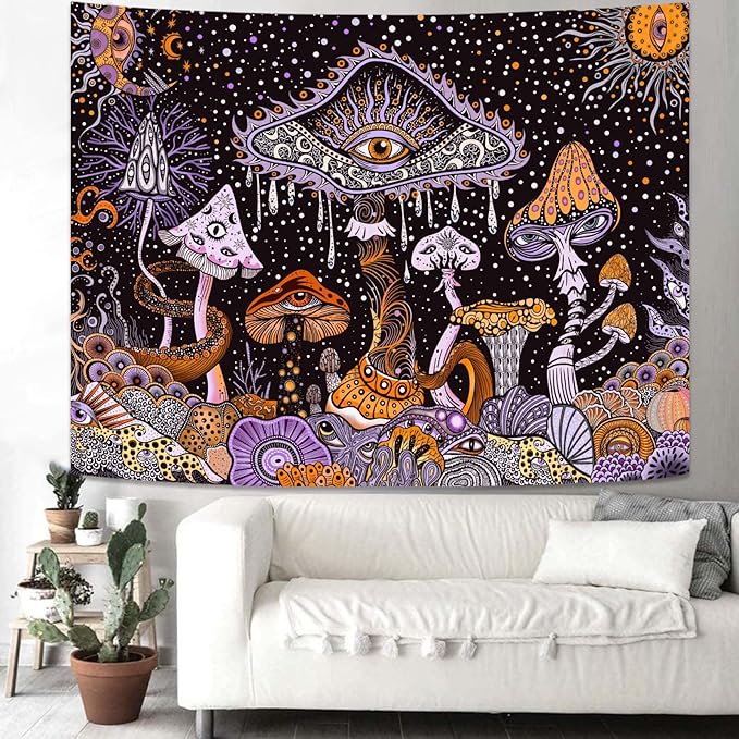 Yeoiat Purple Mushroom Tapestry Hippie Tapestry for Bedroom Cute Tapestries Aesthetic Wall Tapestries Hanging for Bedroom Dorm Living Room 60×80 Inches