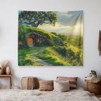 Xolytar Hobbit Style House Tapestry for Bedroom – Green Hill Garden Landscape Backdrop for Ring Lord Fans Party, Fantasy Birthday Decoration, Classroom Reading Corner Background (60x50)