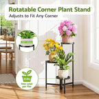 3 Tier Large Plant Stand Indoor with 7.9 Inch Wide Tray, Tiered Corner Metal Outdoor Flower Holder Stand, Folding Tall Rack for Display Shelf for Patio Porch Balcony - BlackDisk