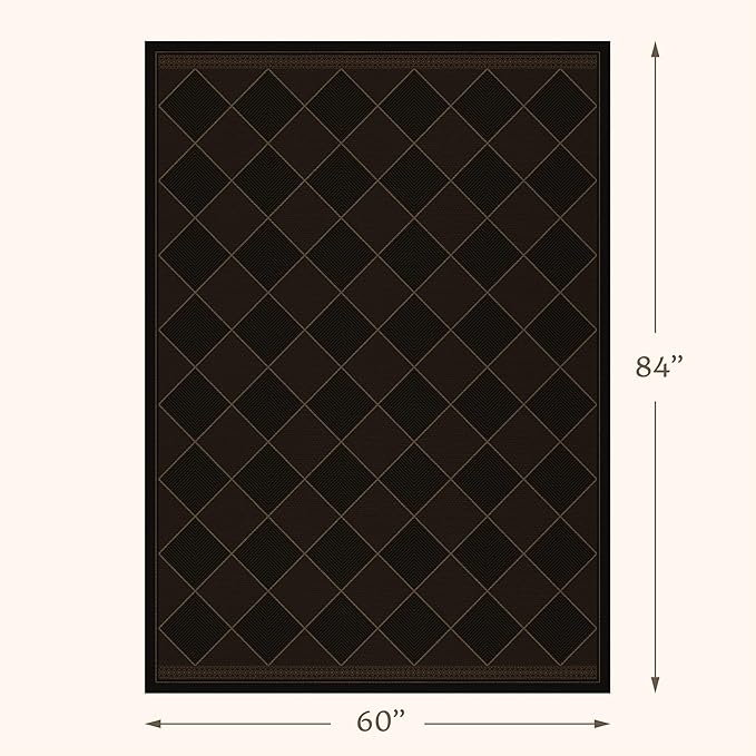 Large Dark Brown Checkered Easy Jute Outdoor Area Rug 5x7, Boho Diamond Geometric Pattern Non-Slip Living Room Patio Rug Indoor, Low Pile Stain Resistant Boho Decor Carpet for Dining Room and Office