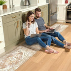 KIMODE Anti Fatigue Kitchen Mats for Floor 2 Piece 20"x59"+20"x32", Khaki Boho Distressed Kitchen Rugs, Non Slip Waterproof Kitchen Floor Mat, Comfort Foam Standing Mat for Sink Laundry Office Desk