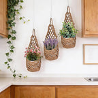 10 Pack Macrame Wall Plant Hanger with Artificial Pot Flower - Boho Wall Hanging Planter for Indoor Plant Cotton Rope Holder with Mini Fake Pot Flower for Home Wedding Decor Gift(Jute)