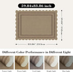 Scalloped 5x7 Rug for Living Room, Easy Jute Washable Outdoor Patio Carpet, Farmhouse Indoor Brown Geometric Rug Neutral Non Slip Carpet for Living Room Backyard