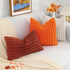 decorUhome Cozy Faux Fur Throw Pillow Covers 26x26 Set of 2 Decorative Soft Plush Striped Modern Farmhouse Boho Couch Euro Sham Pillow Cases with Velvet Back for Sofa Bed Living Room, Rust