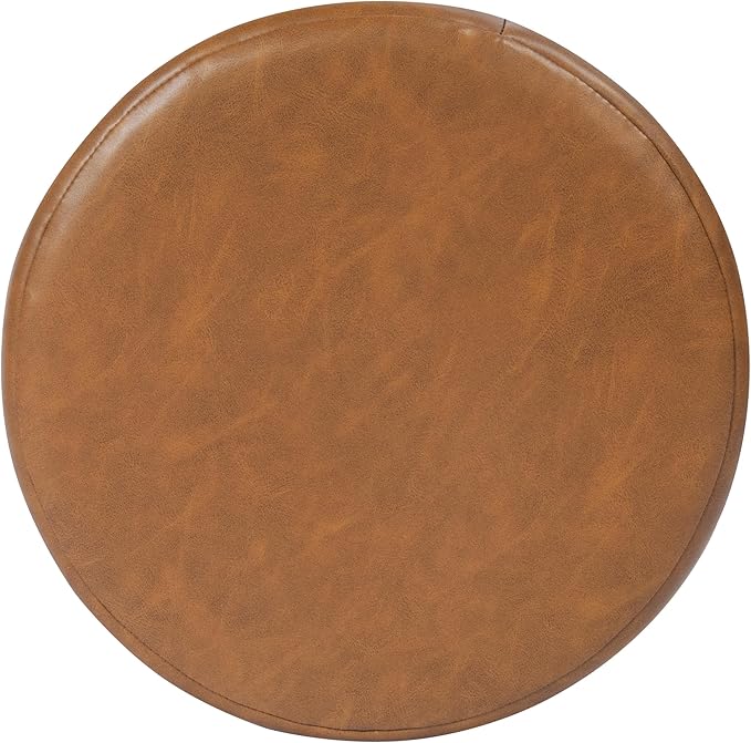 Spatial Order Upholstered Faux Leather Round Ottoman (No Lid, Seat Only) | Spatial Order Home Décor | Foot Rest Pouf – Camel Brown