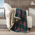 HORIMOTE HOME Luxury Plush Faux Fur Throw Blanket with Green Plaid Pattern, Super Warm, Fuzzy, Elegant, Fluffy Decoration Christmas Holiday Blanket for Couch, Armchair, Sofa and Bed, 60''x 80''