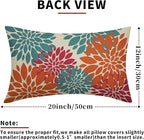 Blue Orange Burgundy Red Pillow Covers 12X20 Inch Set of 2, Spring Modern Geometry Dahlia Floral Decorative Rectangle Throw Pillow Covers Outdoor Farmhouse Cushion Case for Couch Sofa Bed Decor