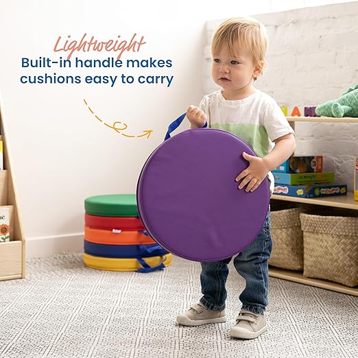 ECR4Kids SoftZone Floor Cushions, Round, Flexible Seating, Assorted, 6-Piece