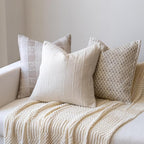 Decorative Neutral Throw Pillow Covers 24x24 Farmhouse Pillow Covers Cotton Check Cushion Covers Home Decor for Sofa Couch Living Room Bedroom 1PC, Beige Check