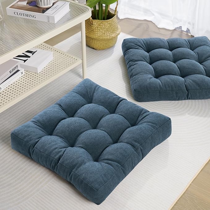 Tromlycs Floor Pillow Cushions for Adults Set of 2 Large Pillows for Floor Seating Square Gel Memory Foam 20 x 20 x 4 Inch Blue