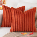 Pallene Faux Fur Plush Fall Throw Pillow Covers 24x24 Set of 2, Luxury Soft Fluffy Striped Decorative Pillow Covers for Sofa, Couch, Living Room, Rust