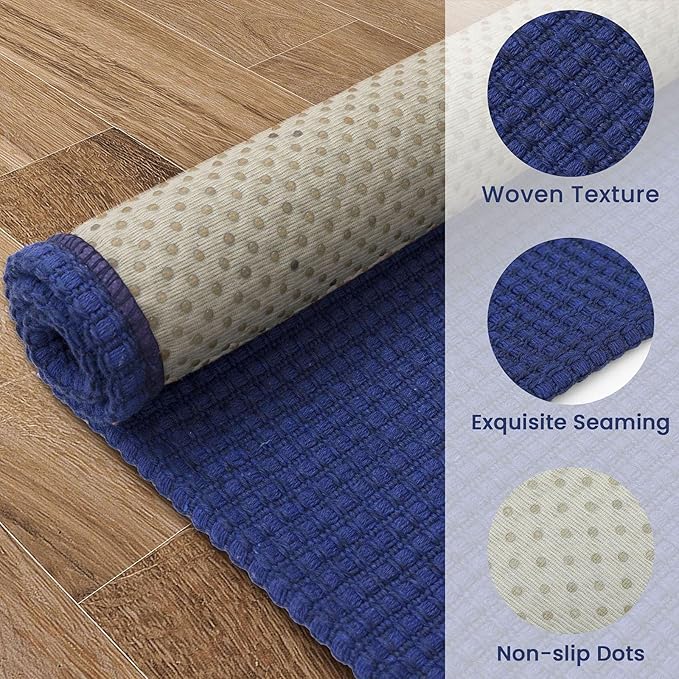 EARTHALL Woven Area Rugs 6x9 Ft Washable Living Room Rugs Non Slip Rubber Backed Dining Room Rug Braided Bedroom Rugs Indoor Floor Carpet for Living Room, Bedroom, Dining Room, Royal Blue/Navy