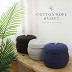 Sea Team Round Cotton Rope Storage Basket with Lid, Decorative Woven Storage Bin, Pot, Caddy, Organizer, Container for Snacks, Towels, Plants (Dark Blue, Small/2-Pack)