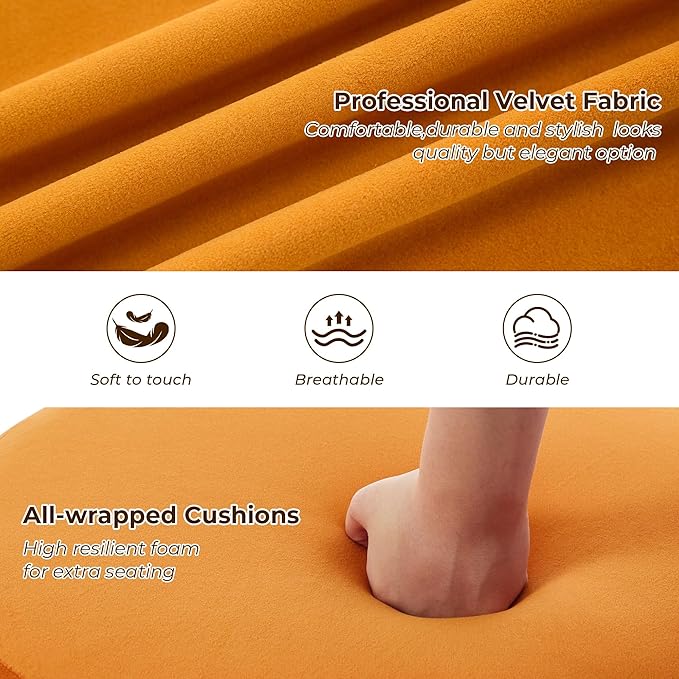 Flouki 19.5" Storage Ottoman Round, Vanity Stools for Bedroom, Velvet Pouf Ottoman with Removable Lid, Modern Ottoman Stool for Girls Women, Foot Stool for Living Room, Orange