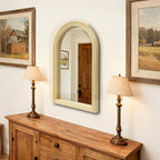 24" x 36" Arched Wall Mirror, Handwoven Natural Bamboo (Warm Tone) Strip Frame, 2-Inch Deep Textured Design, Boho Coastal Mirror for Entryway, Bedroom, Living Room, Vertical Hanging