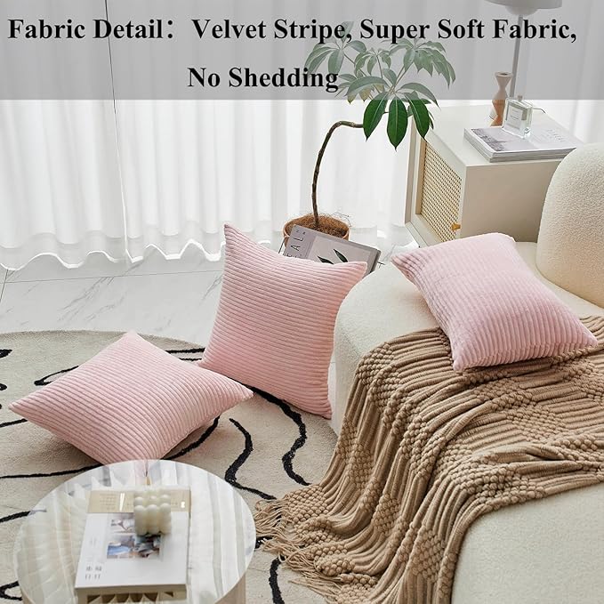 Home Brilliant Pink Lumbar Pillow Cover 12x20 Soft Striped Corduroy Accent Pillows for Bedroom Decorative Pillow Covers for Party, 12 x 20 inch, Blush Pink