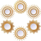 Namalu 6 Pcs Sunburst Mirror for Wall Decor, Small Circle Sun Decorative Mirror Hanging for Art Entryway Home Decor Bathroom Bedroom Living Room(Classic,Gold)