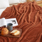 MIULEE Rust Throw Blanket 3D Ribbed Jacquard Fleece Flannel Velvet Plush Decorative Bed Blanket (Throw, 50" x 70") - Super Soft, Lightweight, Warm and Cozy for Couch Sofa