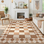 GarveeHome Easy Jute Rug 8x10 Washable Rugs for Living Room Bedroom Checkered Indoor Outdoor Rug for Patio Non-Slip No Shed Jute Rugs Geometric Carpet for Farmhouse Dining Room Backyard, Brown