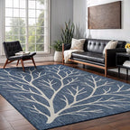 Washable Indoor Outdoor Rug 10x14 Modern Area Rugs Branch Pattern Non Shedding Waterproof Easy Clean Patio Deck Porch Living Room Bedroom Garden RV (10 X 14 Blue)