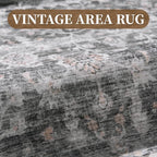 MontVoo-Vintage Area Rug 6X9 Grey Rugs for Living Room-Soft Distressed Printed Rugs for Bedroom-Non Slip Carpet-Machine Washable Rug for Dining Room Living Room Bedside Office