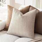 Foindtower Set of 2 Decorative Linen Check Throw Pillow Covers Neutral Farmhouse Vintage Cushion Covers Modern Boho Home Decor for Sofa Chair Couch Bedroom Living Room,26×26 Inch,Natural Linen