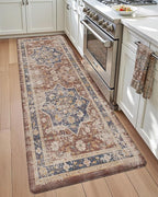 DEXI Kitchen Floor Mats Anti Fatigue, 23x86 Large Long Cushioned Vintage Runner Rug Waterproof, Standing Comfort Memory Foam Padded for Front Sink Laundry Office, Reddish Brown