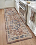 DEXI Kitchen Floor Mats Anti Fatigue, 17x59 Cushioned Vintage Runner Rug Waterproof, Standing Comfort Memory Foam Padded for Front Sink Laundry Office, Reddish Brown