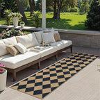 Lanffia Checkered Easy Jute Kitchen Runner Rug, 2x8 Indoor Outdoor Runner Rugs for Hallway Entry, Black Non Slip Washable Area Rug, Checkerboard Nature Kitchen Runners for Laundry Entryway
