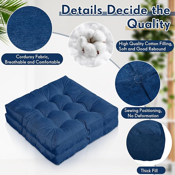 Jerify Floor Pillow Cushions Large Round Square Large Meditation Floor Pillow for Classroom Adult Meditation Picnic Party Seating Learning Daycare School(Square,Navy Blue,4 Pcs)
