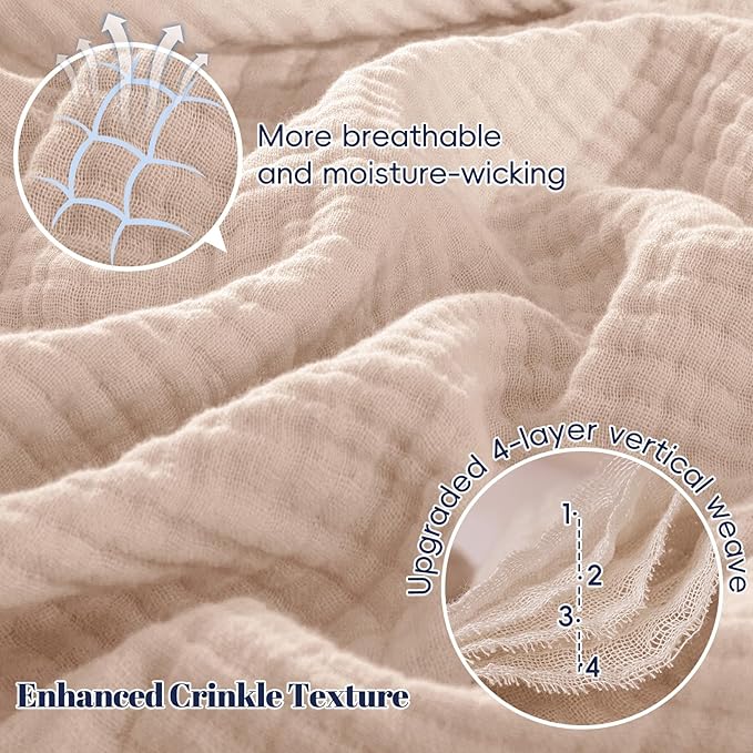 PHF 100% Cotton Muslin Blanket King Size 108"x90", 4-Layer Lightweight Gauze Throw, Breathable Cloud-Soft Minimalist Blanket for Bed, Couch, Camping & Baby, Dusty Pink, Ideal Gift
