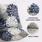 Navy White Grey Gray Pillow Covers 16X16 Inch Set of 2, Summer Modern Geometry Dahlia Floral Print Decorative Throw Pillow Covers Outdoor Farmhouse Cushion Case for Couch Sofa Bed Decor