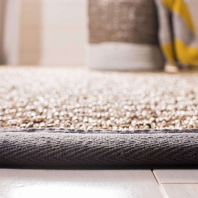 SAFAVIEH Area Rug 4x6 - Natural Fiber Collection - Natural & Dark Grey, Seagrass, Basketweave Pattern with Border (NF114Q)