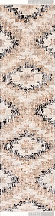 SAFAVIEH Natural Fiber Collection Runner Rug - 2'3" x 9', Natural & Black, Handmade Boho Southwestern Fringe Jute, Ideal for High Traffic Areas in Living Room, Bedroom (NFB401A)