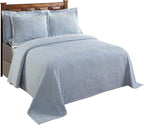 Better Trends Chenille Bedspreads Twin Size, Blue 100% Cotton Chenille Stripe Design Tufted Bedding Coverlet Soft Lightweight, 81"x110" 1 Pieces Jullian Collection