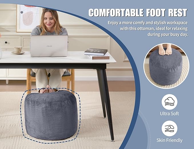Pouf Ottoman Foot Stools Ottoman with Foam Small Corduroy Ottomans for Living Room Ottomans Pouf 20x15 Floor Poufs Foot Rest for Office Chair Pink Foot Stool Small