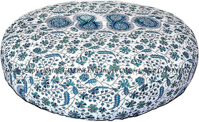 Indian Mandala Cotton Meditation Floor Pillow Cover Round Large Pouf Case Seating for Adults Decorative Meditation Floor Cushion Cover for Living Room Yoga Mat Kids Bean Bag