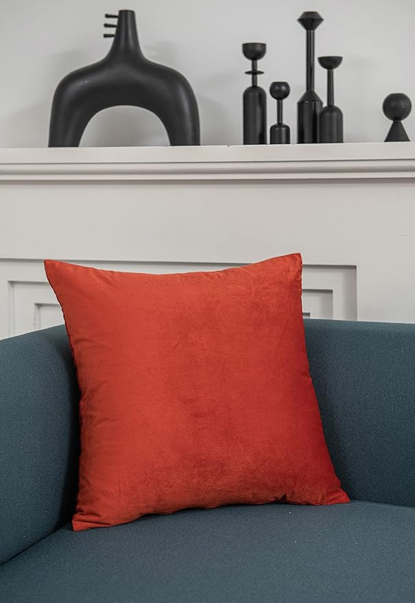 Throw Pillow Covers 16x16 Burnt Orange: Pack of 2 Cozy Soft Velvet Square Modern Luxury Decorative Throw Pillow Cases for Sofa Couch Living Room Bed Home Decor