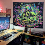 TUGCAY Blacklight Skull Tapestry Funny Skeleton Hip Hop Music Tapestry UV Reactive Gothic Hippie Tapestries Wall Hanging for Bedroom Dorm Game Room Decor(59.1 x 78.7 Inches)